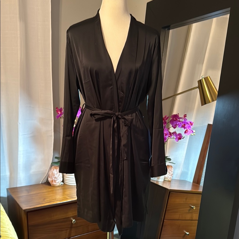 Black Satin Robe, stars above, size M/L